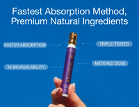 Hand holding two REJUVA products with text on a blue background